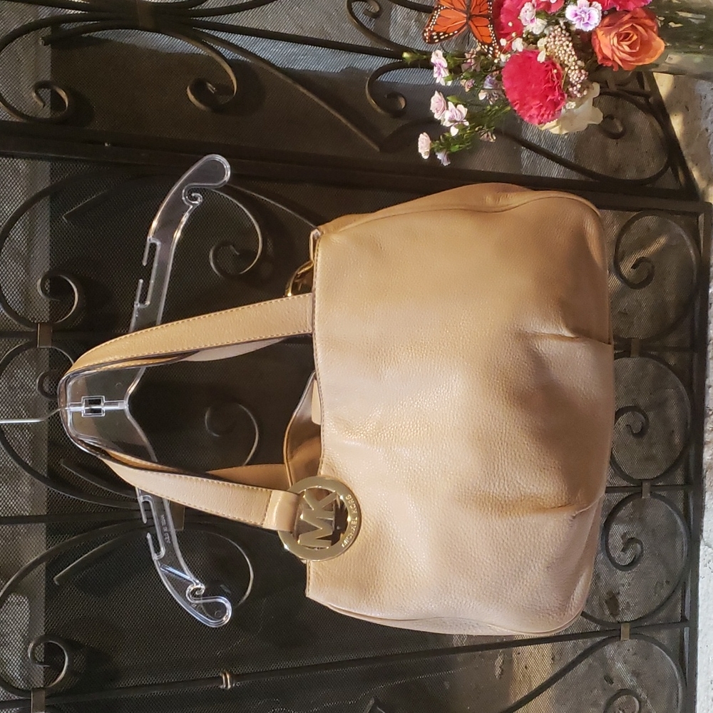 Michael Kors taupe pebbled leather tote